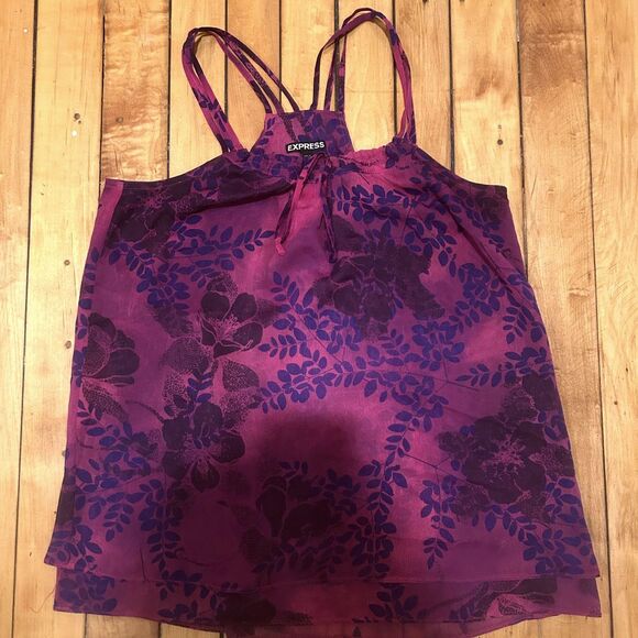 Express Retro Tank-Purple Floral-Flowy-Strappy Sz M-Fairy-Whimsigoth - Picture 2 of 11